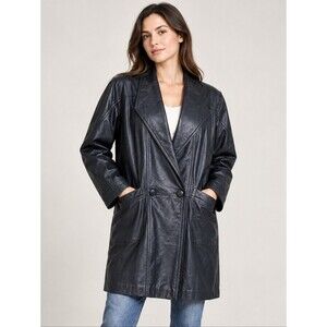 EUC Vintage women's leather Pelle women's trenchcoat coat long loose fit, M